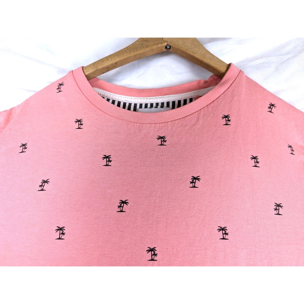 Denim & Flower Ricky Singh Structured Knit T-Shirt Pink Men Sz M Surf Palm Trees